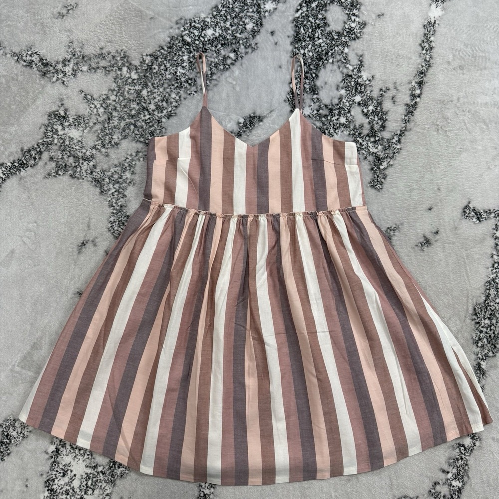 Madewell Striped Babydoll Cami Dress Womens M Pink Mauve Cotton Spaghetti Straps